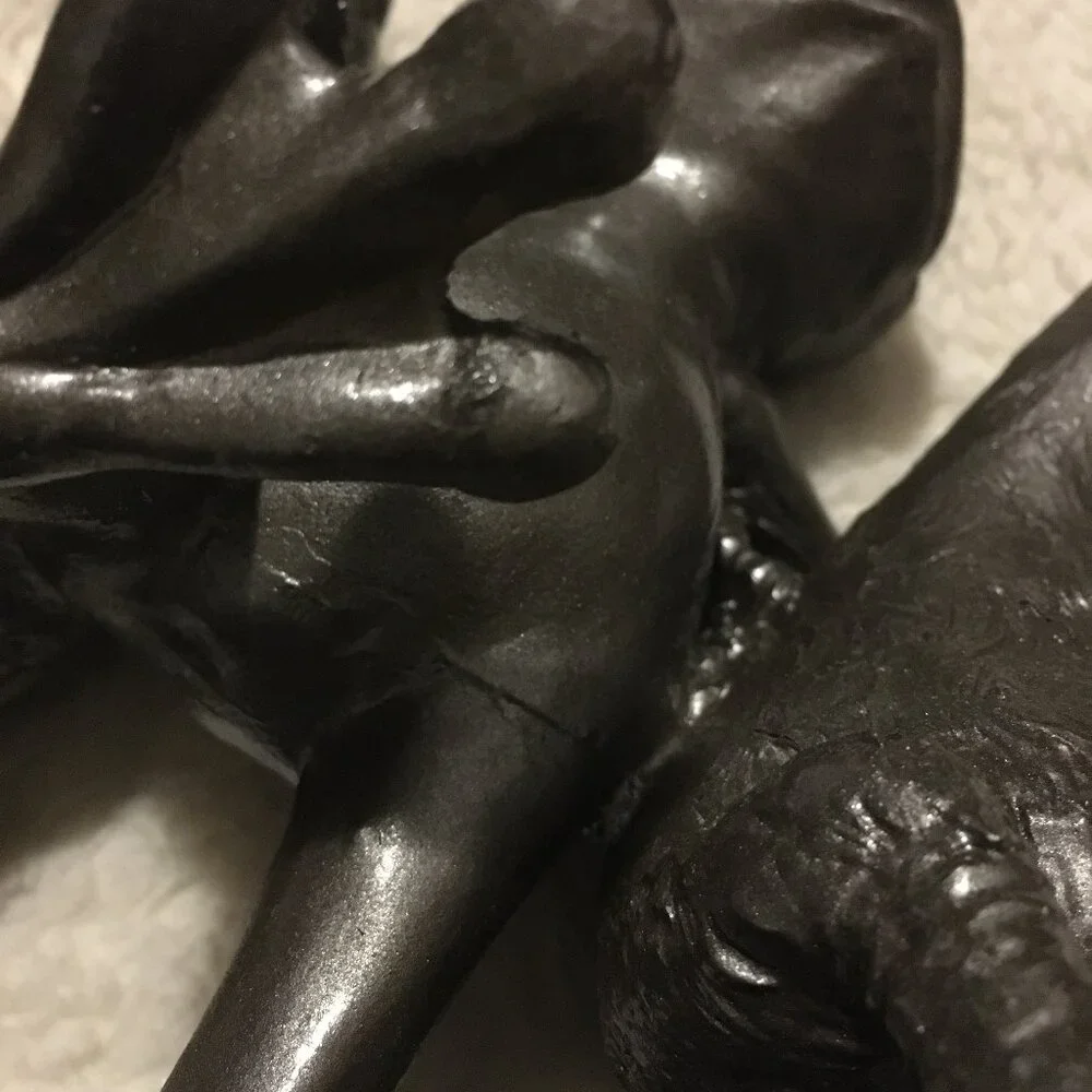 Vintage Gunmetal Grey Frog & Ducks Garden Statue Dancing Can-Can Line Kitsch - Picture 8 of 12